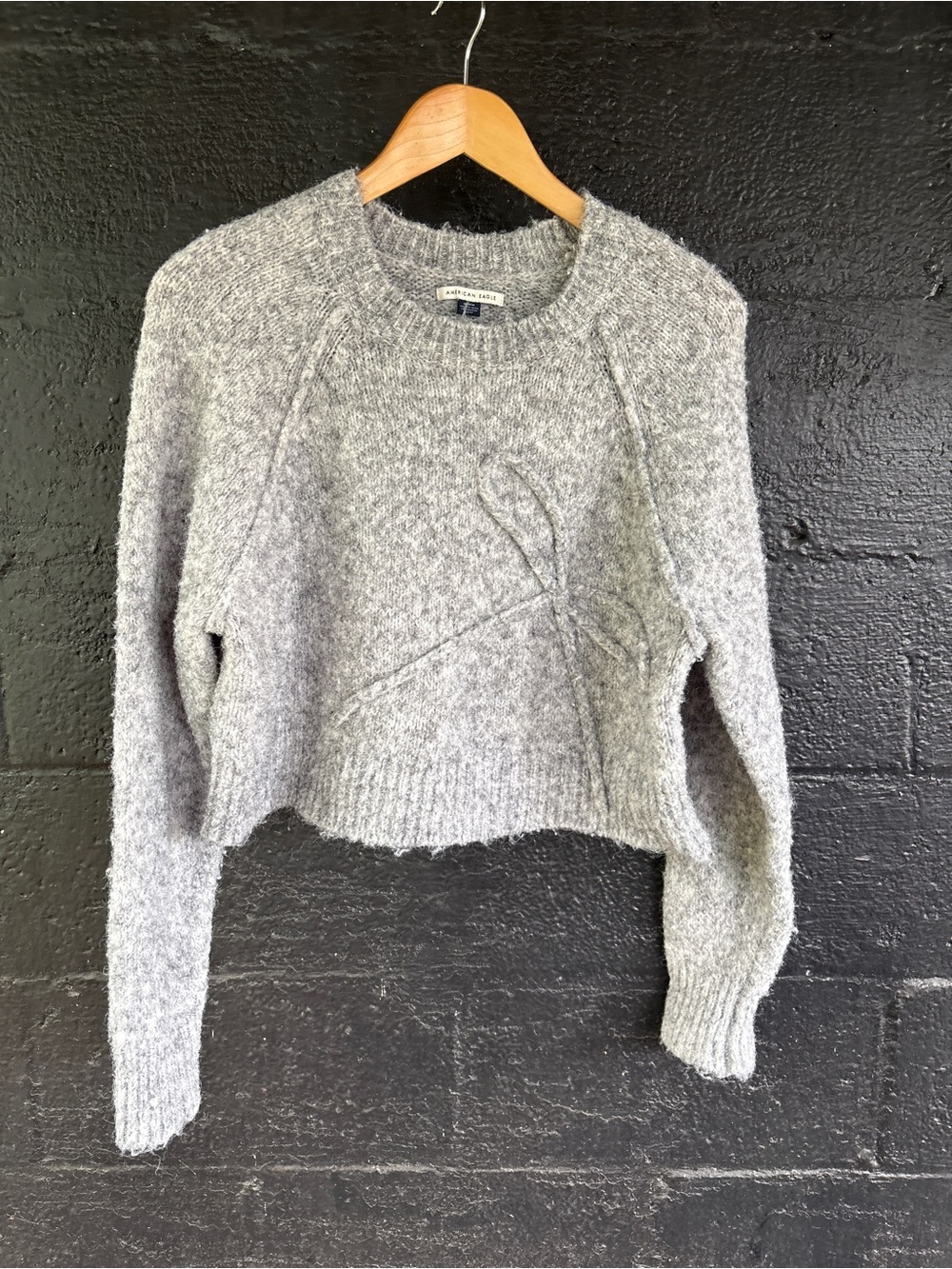 American Eagle Outfitters Heather Gray Textured Crewneck Sweater